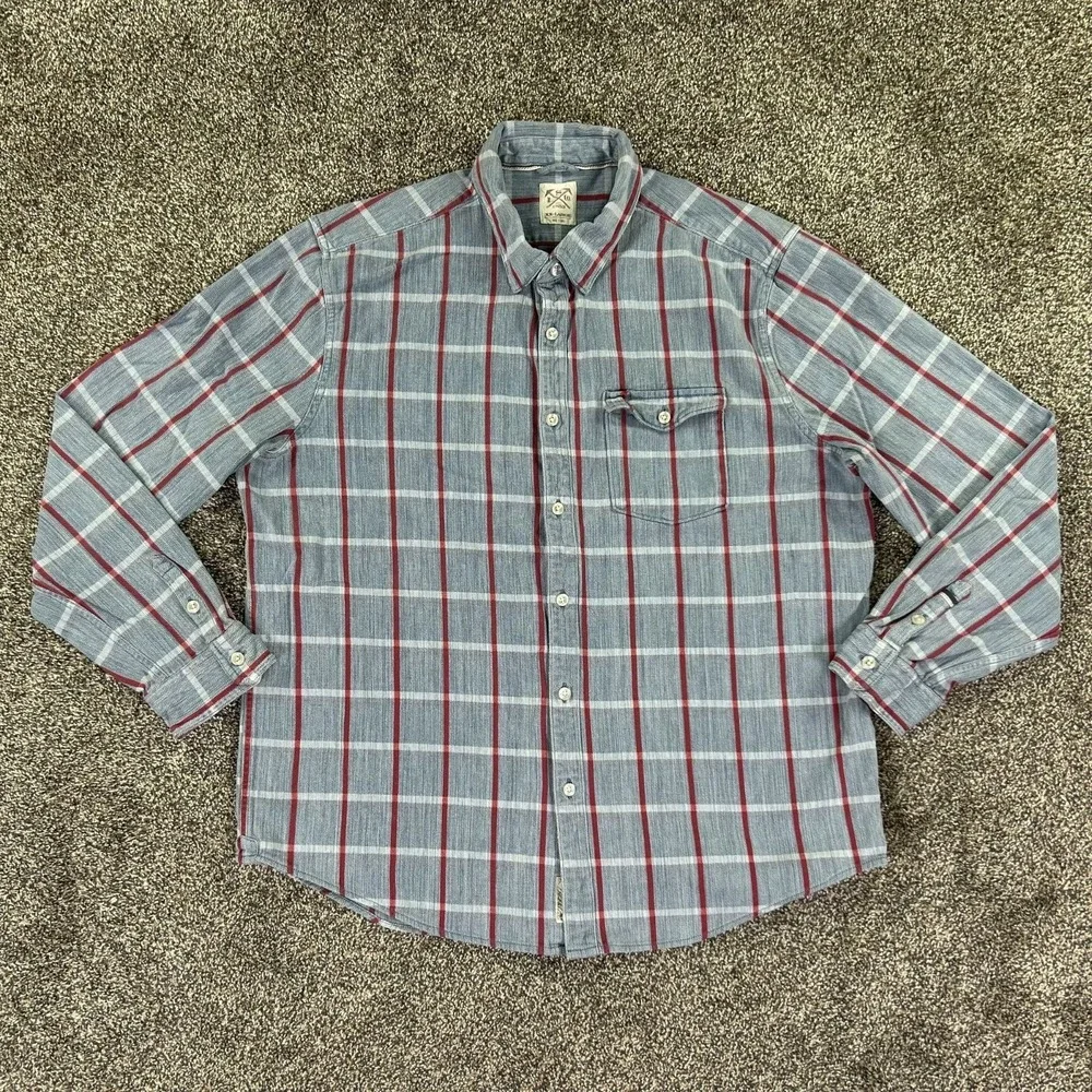 Levis Selvedge Blue Red‎ Plaid Button Up Long Sleeve Shirt Mens XX-Large Casual